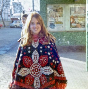 Hanging out in Cádiz with a colorful Spanish poncho.